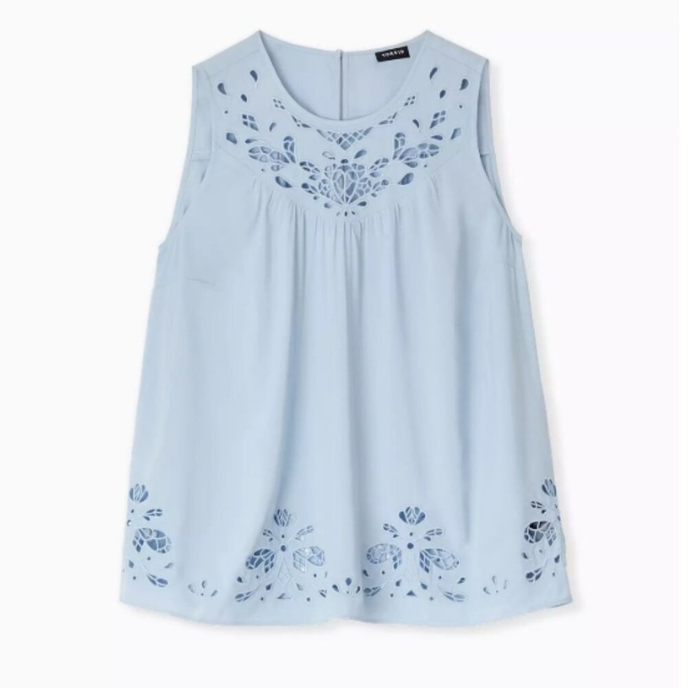 TORRID Babydoll Challis Crochet Inset Tank 0X Eyelet Top Beachy Boho Blouse